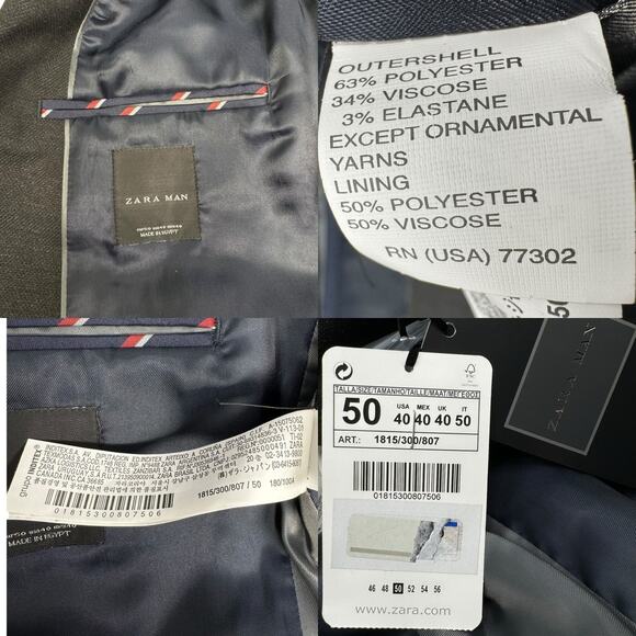 Zara Man (40) Premium Collection Sport Coat Blazer Elbow Patches Crest Pocket - Picture 16 of 16